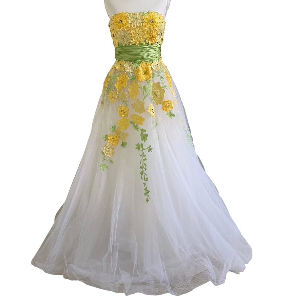 Sherri Hill Floral Ball Gown Size 4 Strapless Bridal Prom Wedding Formal Dress